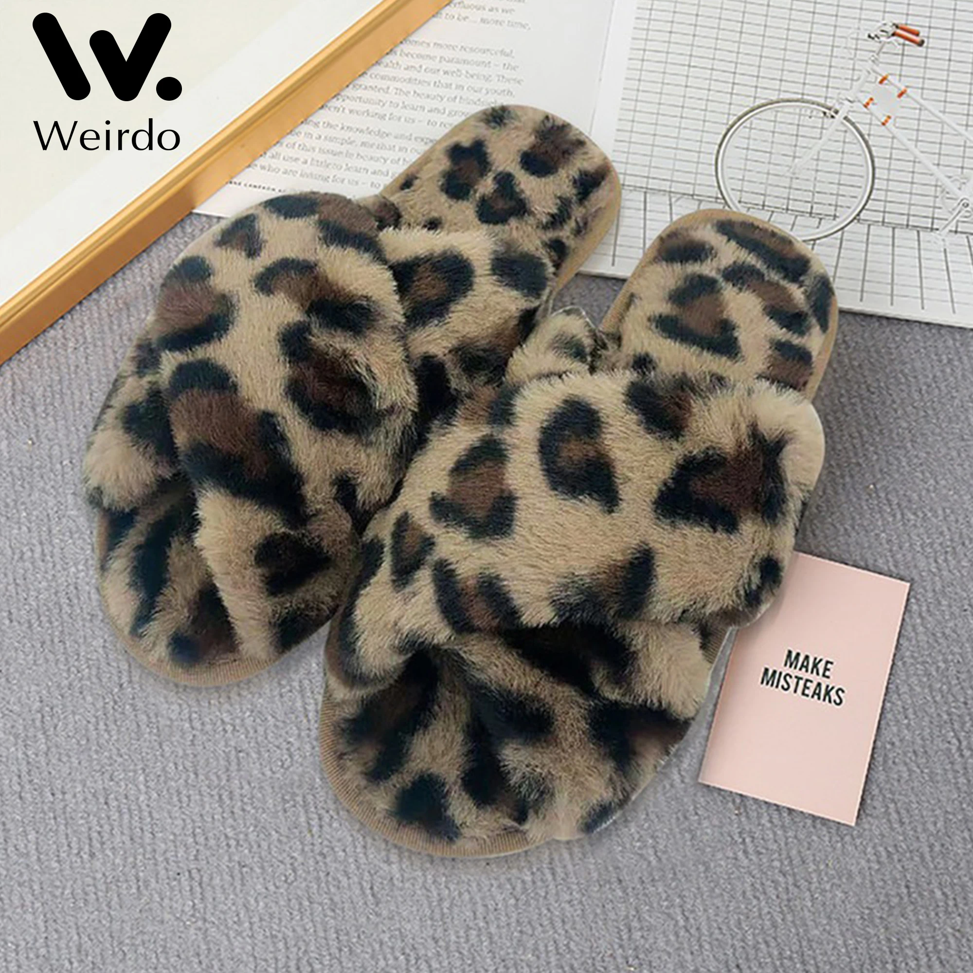 

Winter Women House Slippers Faux Fur Fashion Warm Shoes Woman Slip On Flats Female Slides Black Pink Cozy Home Furry Slippers