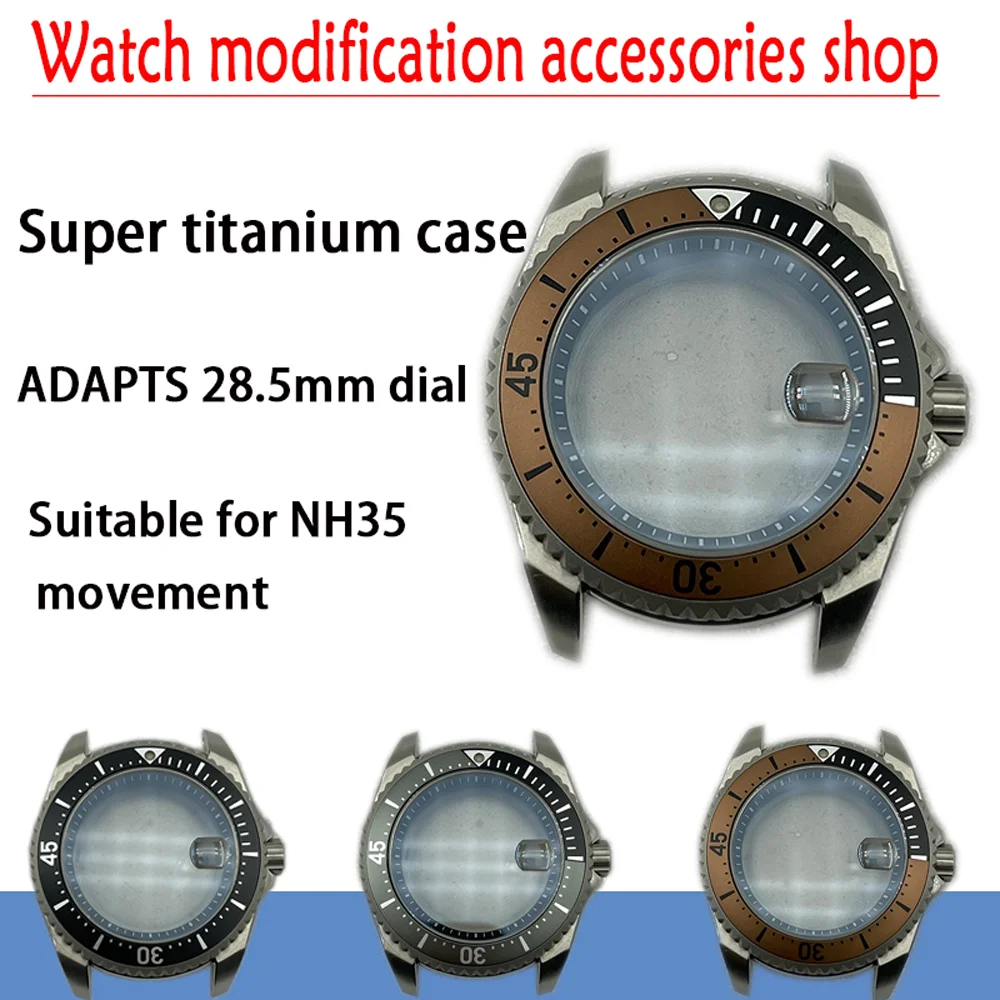 

Modified Titanium Watch Case For Seiko NH35/NH36/4R/6R Movement 28.5MM Dial Polish Sapphire Crystal Cyclops Ceramic Bezel 20Bar