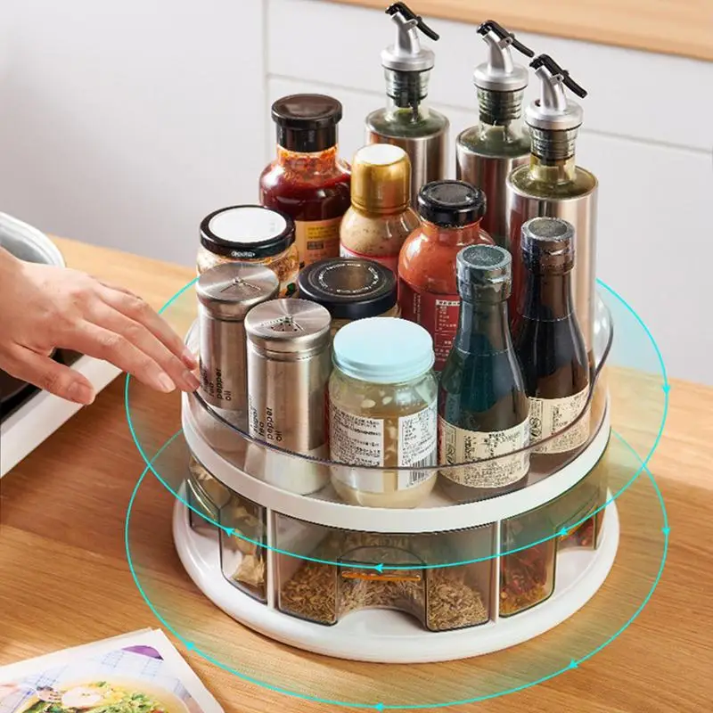 

Rotating Spice Rack Double-layer Detachable Seasoning Display Rack Kitchen Tools Seasoning Bottle Storage Organizer For Vinegar