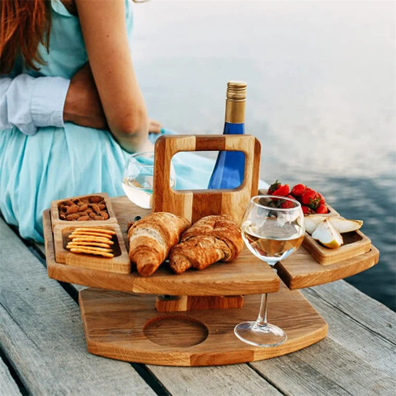 

Outdoor Wooden Disassembly Folding Picnictable with Holder 2 In 1 Wine Glass Rack Wine Portable Leisure Fruit Table Easy Carry