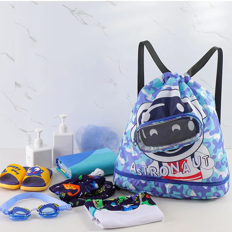Children Waterproof Swimming Backpack Kids Outdoor Pool Beach Storage Bag Combo Dry Wet Adjustable Boys Girls Cartoon Backpacks