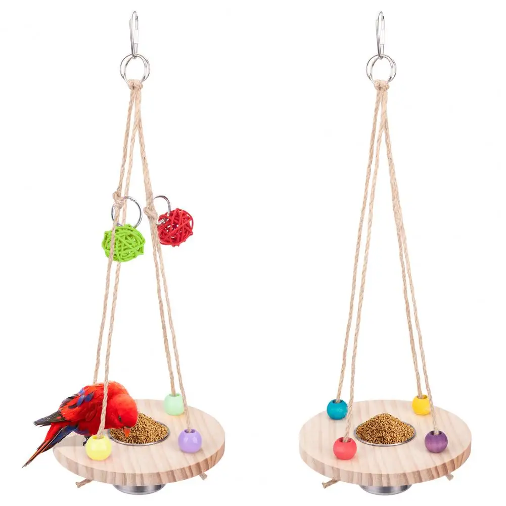 

Bird Feeder Toy Bird Swing Toy Stainless Steel Trough Bird Feeding Dish Cup Parrot Perch Swing Toy Bird Supplies