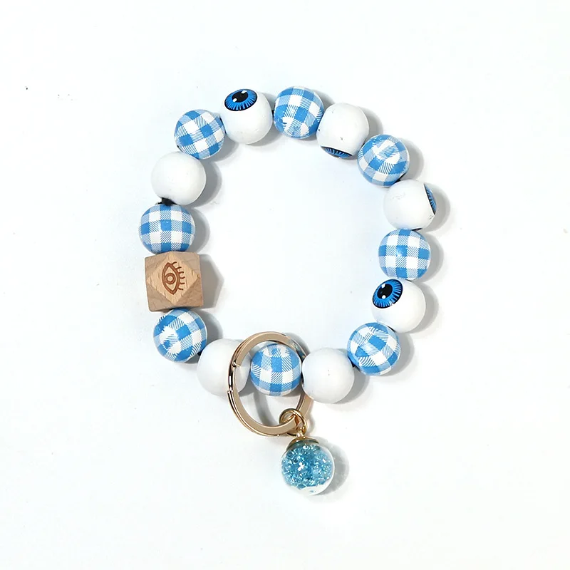 

Grid Wood Beads Keychain Charms Eye Beads Keyring For Keys Wooden Wristlet Bracelet Keychain For Men Women Wholesale Trendy New