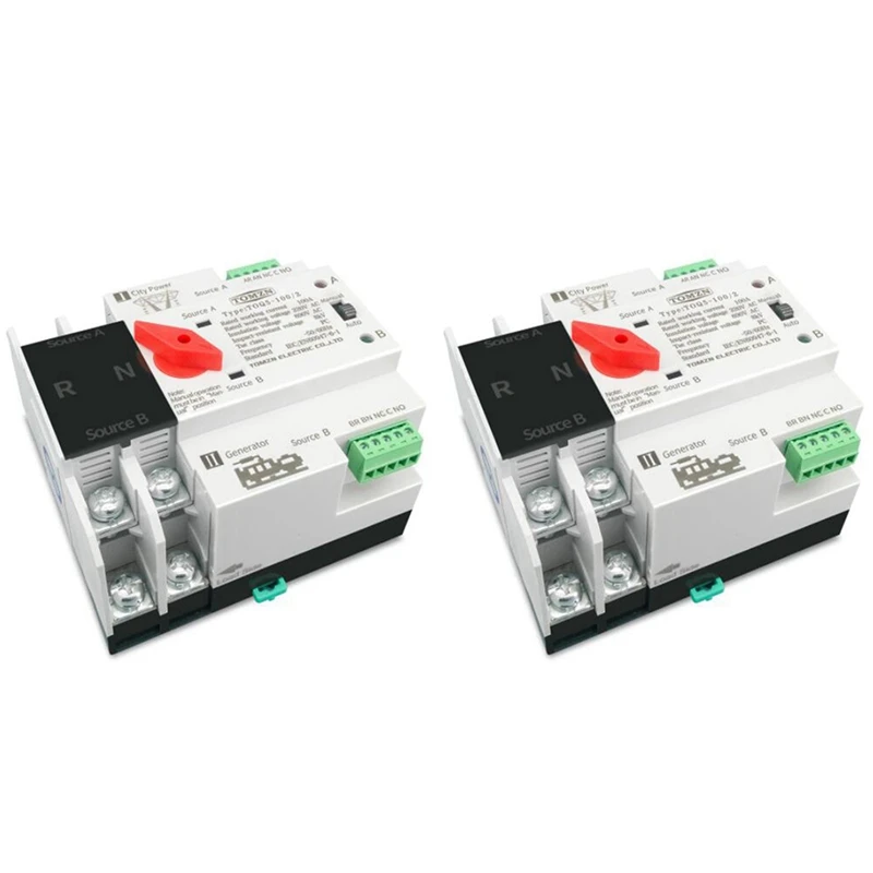 

2X Din Rail 2P ATS Dual Power автоматический переключатель передачи, электрические переключатели непрерывного питания 100A, акция