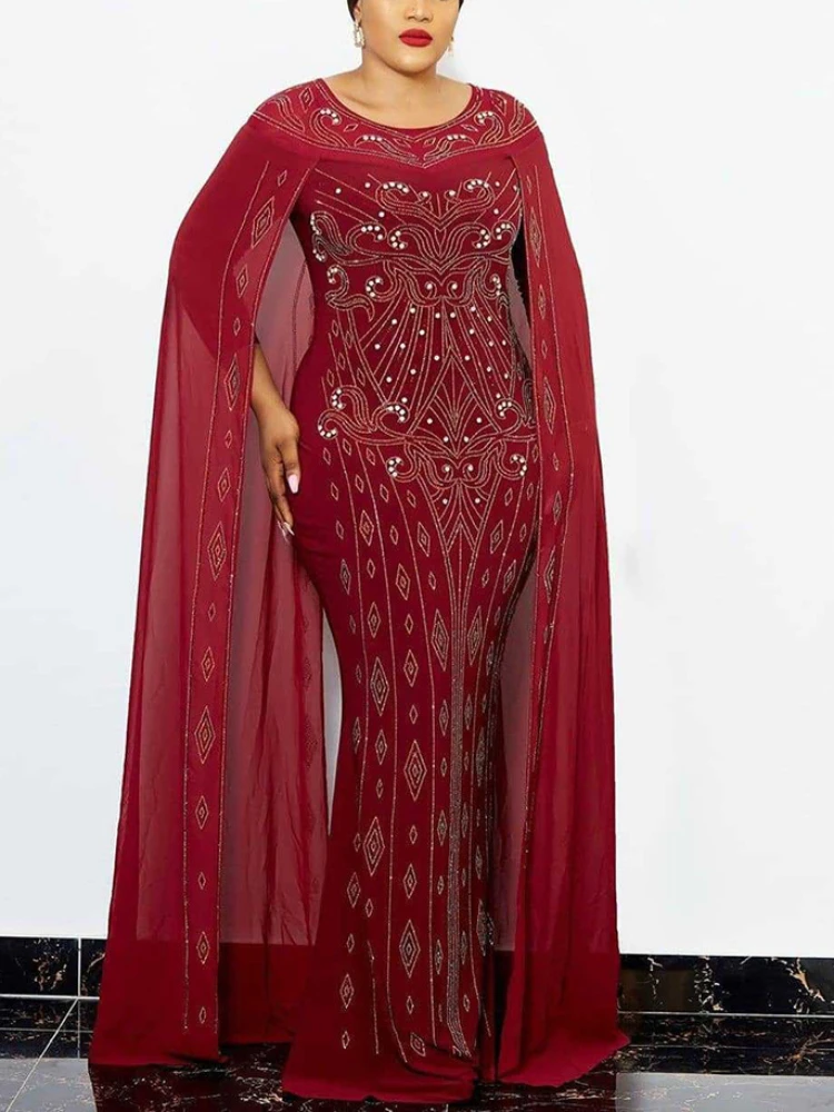 

Женское шифоновое платье с бисером и длинным рукавом, с накидкой