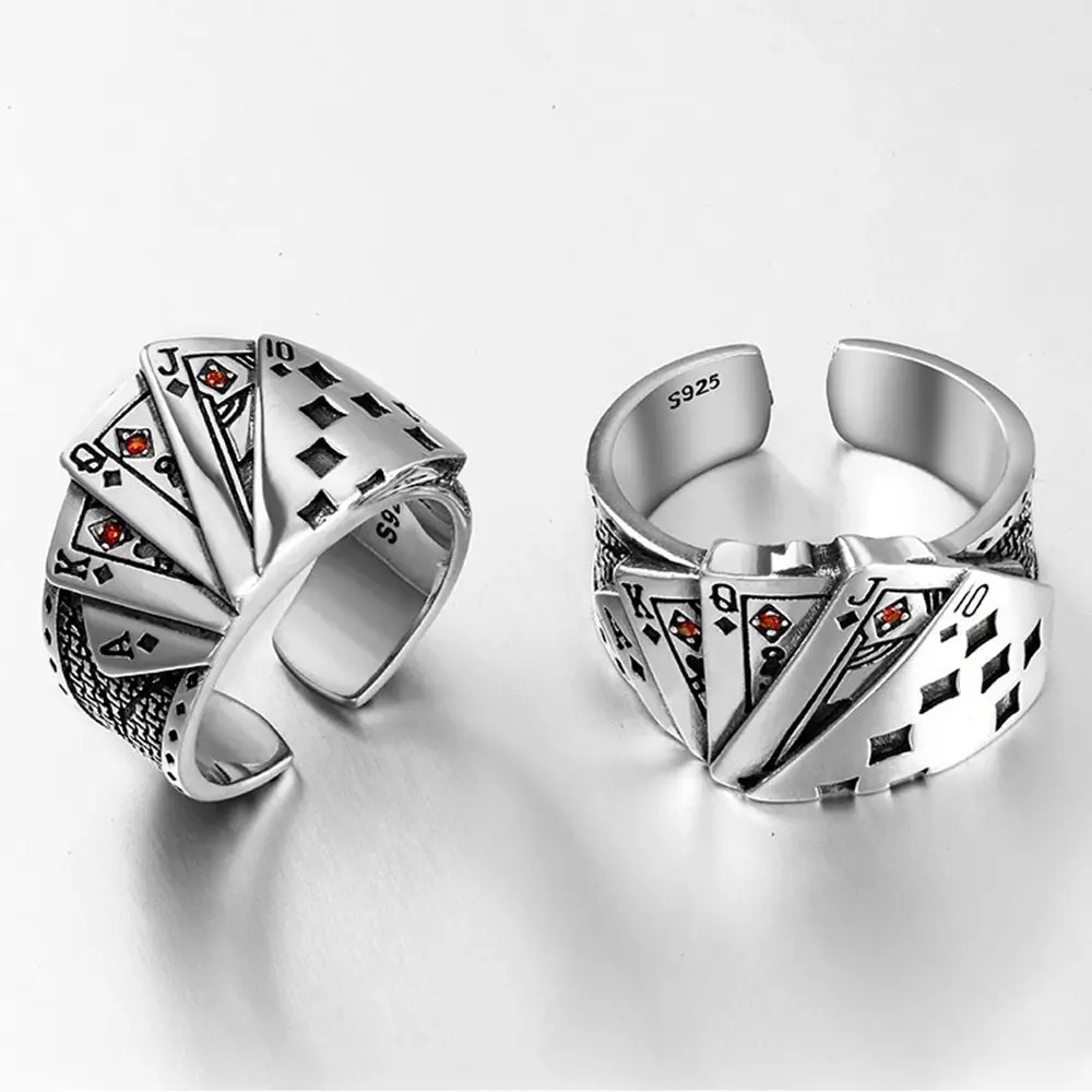 

Открытое кольцо в виде игральной карты для мужчин и женщин, металлическое кольцо с прямоугольным рисунком, массивное крутое винтажное Ювел...