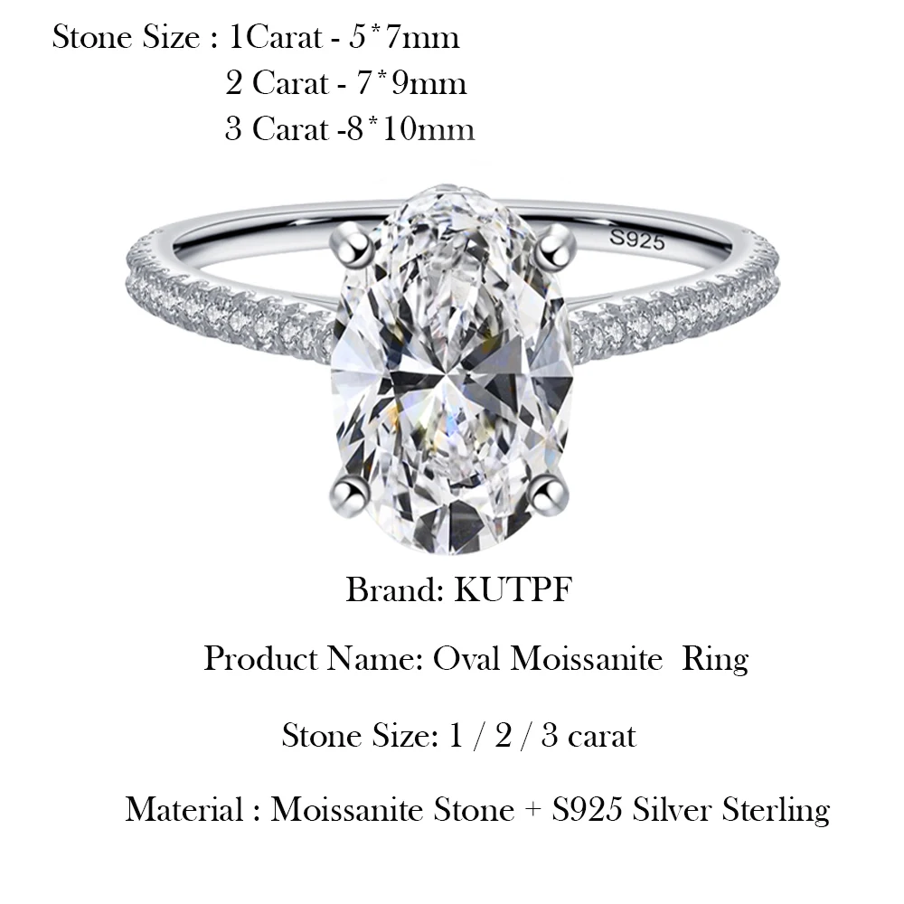 3 Carat Oval Cut Moissanite Diamond Ring 925 Sterling Silver Engagement Rings for Women Classic  4-Prong Wedding Promise Band images - 6