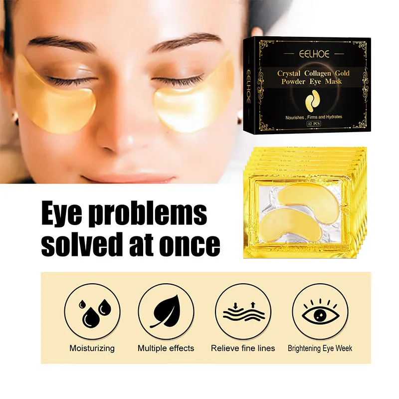 

12PCS 24K Glod Collagen Protein Eye Masks Anti Wrinkles Aging Patches Lift Remove Dark Circles Skin Care Beauty and health