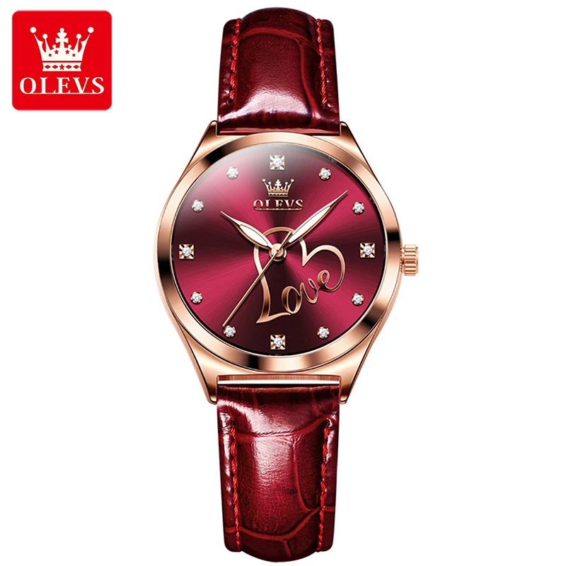 OLEVS Women Clock 2023 New Fashion Wine Red Design Quartz Watches High Quality Trend Women Watch 30M Waterproof Watch Gift Reloj