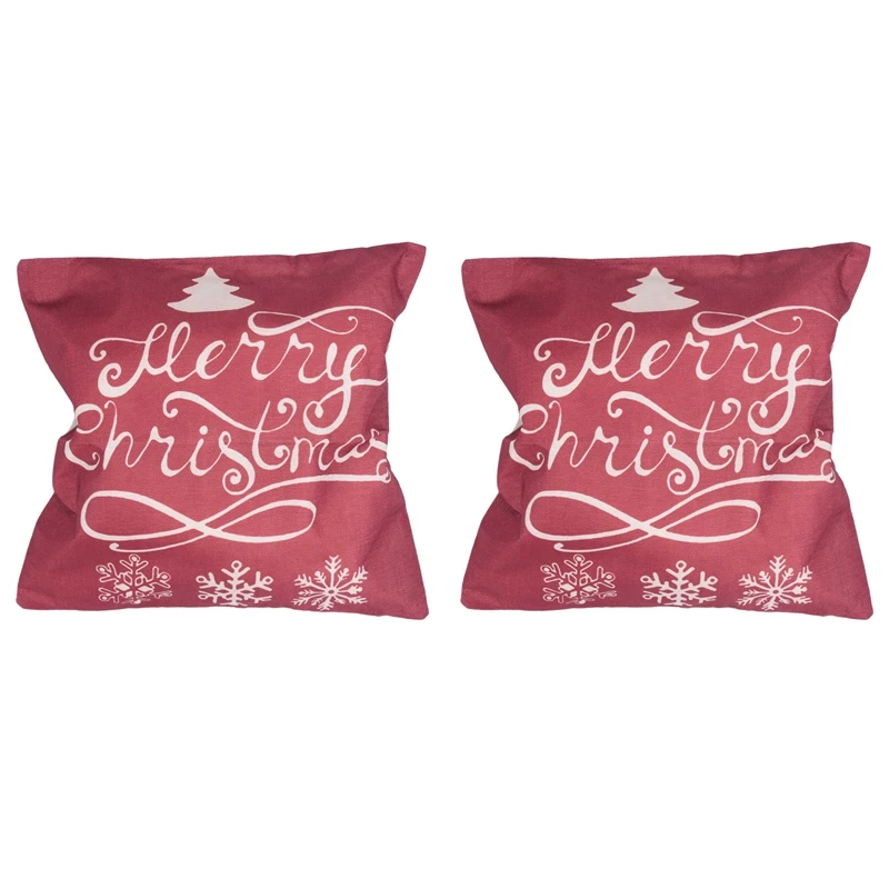 

2X Christmas Pine Tree Snowflake Merry Christmas In Red Flax Throw Pillow Case Cushion Cover 18 X 18 Inch,White + Red