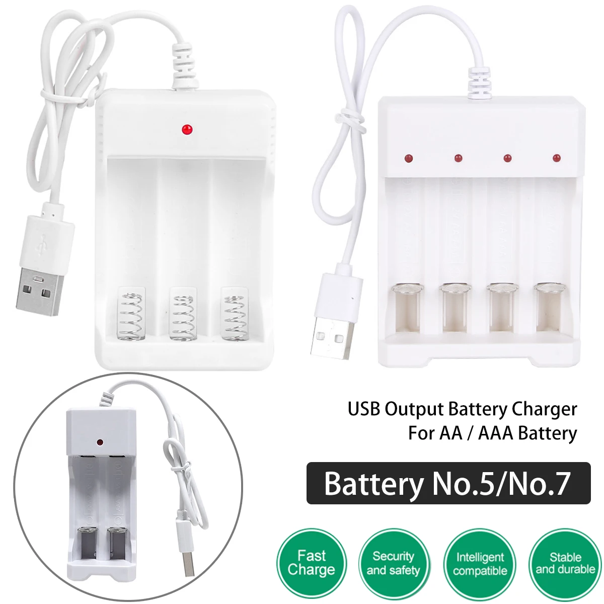Battery Charger 4-Slot USB AA/AAA Ni-MH/Ni-Cd Independent Rechargeable Battery Chargers For Remote Control Battery No. 5 No. 7
