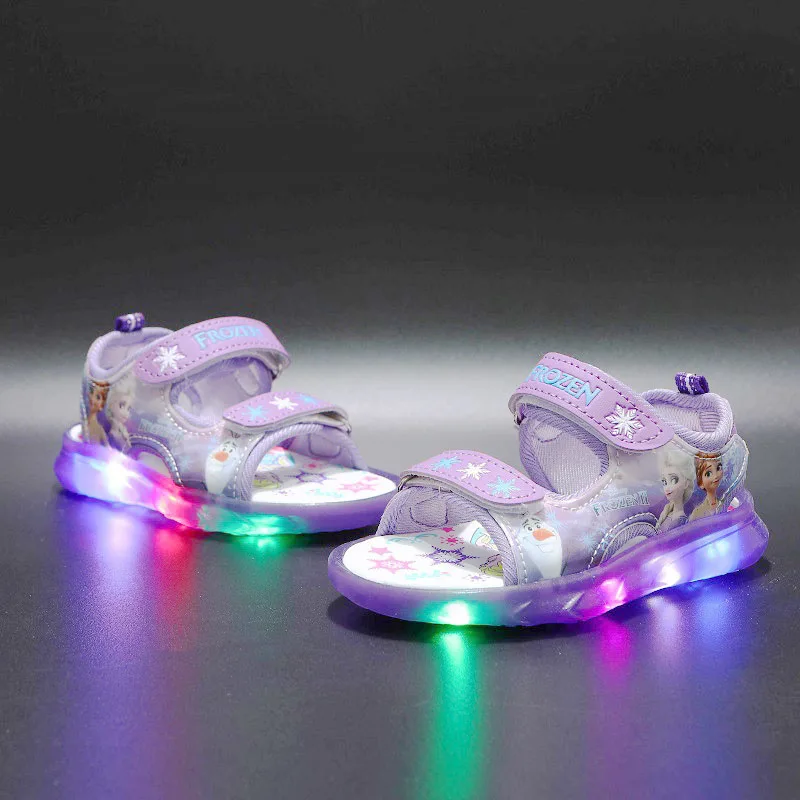 

Frozen Anna Elsa Children's Sandals Light LED Shoes Baby Kids Children's Beach Shoes with Luminous Tenis Toddler Sneakers Boots