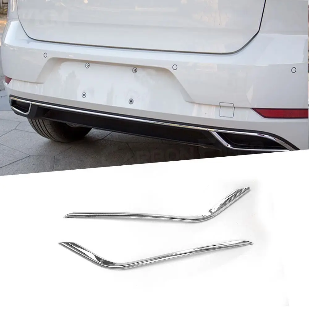 

2PCS Car Rear Bumper Lip Exhaust End Pipe Tips Trim Sticker Strips For VW Golf 7 VII 75 MK7.5 2017-2019 Tail-throat Trim Cover