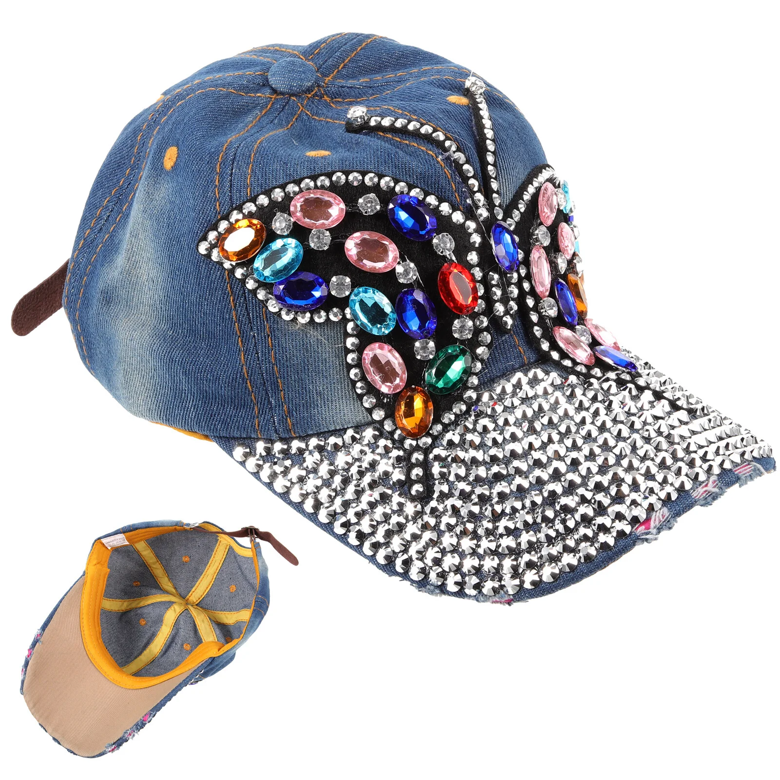 

Summer Cap Decorate Bling Baseball Hat Rhinestone Caps Women Peaked Butterfly Rhinestones Sun Protection Miss