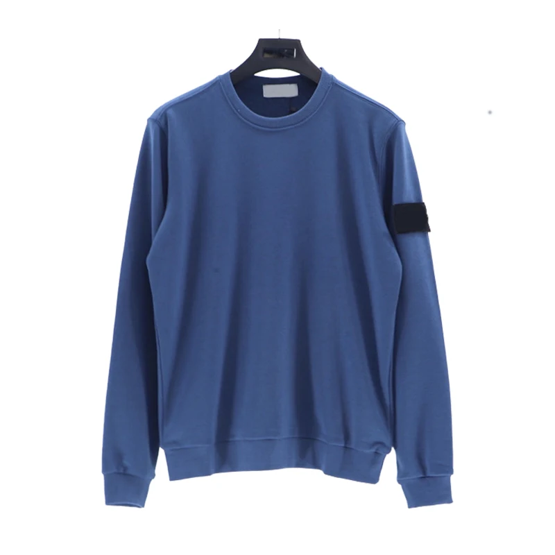 Men'S Solid Color Long-Sleeved Sweater Spring and Autumn Cotton Loose Comfortable Stone Sleeve Label Men and Women'S Sweater
