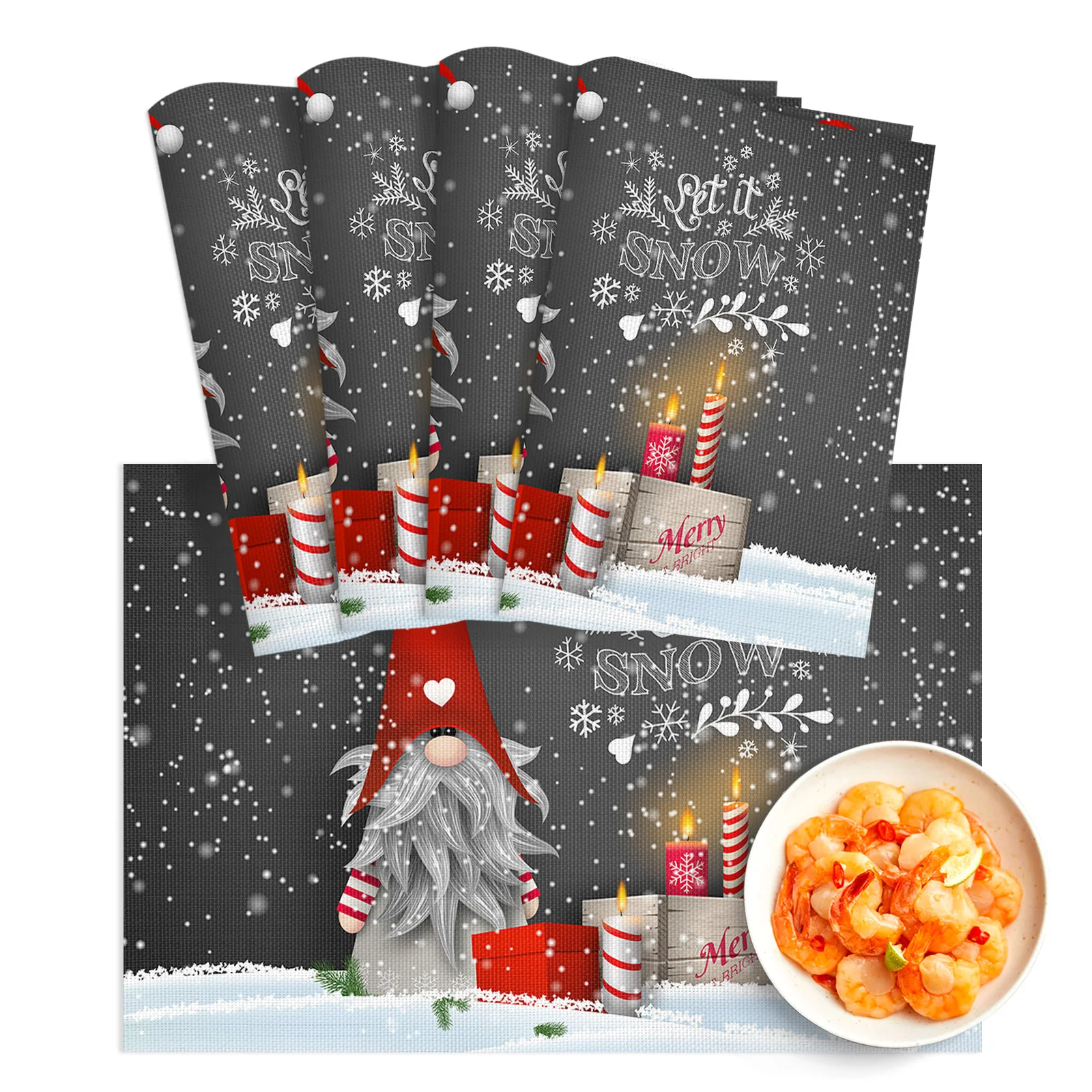 

4/6pcs Placemat Christmas Gnome Gift Snowflake Restaurant Kitchen Accessories PVC Dining Table Mats Disc Bowl Coaster Pad
