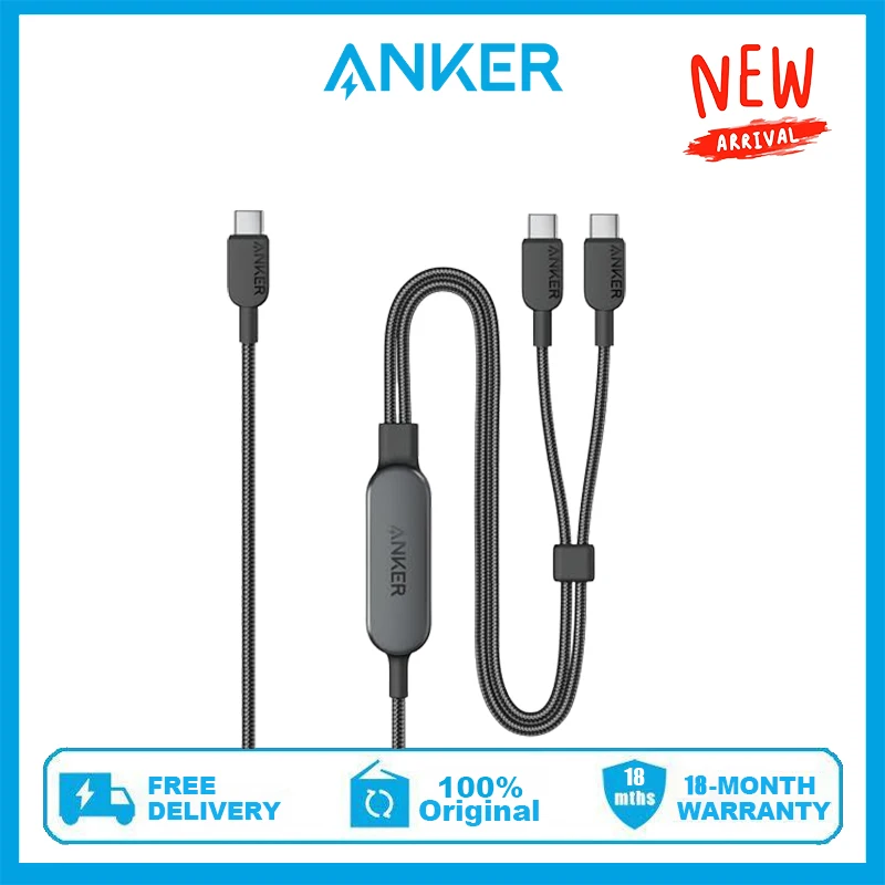 Кабель Anker USB C 4 фута 2 в 1 140 Вт максимальная Быстрая зарядка для iPhone серии 15 Samsung