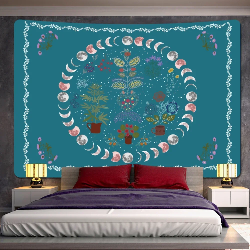Декор для дома в виде Луны и растений гобелен стиле хиппи богемный декор