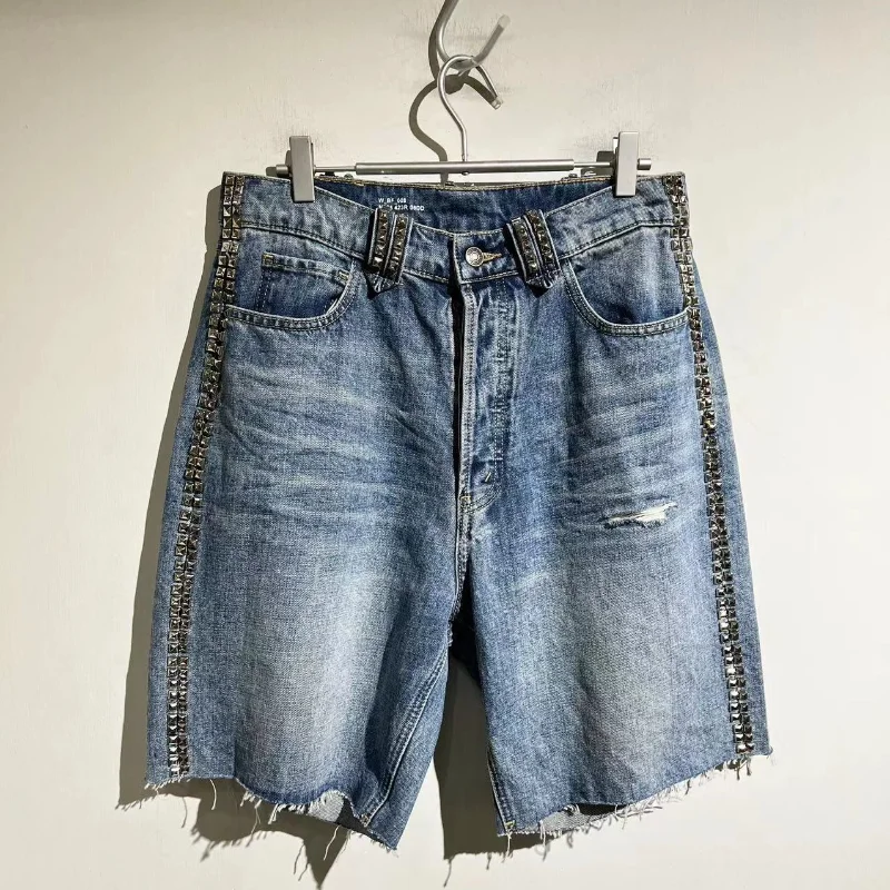 

2023ss Top Quality Rivet Design Denim Shorts Casual Pant Versatile Streetwear Techwear Tracksuits Men's Clothing Y2k Clothes