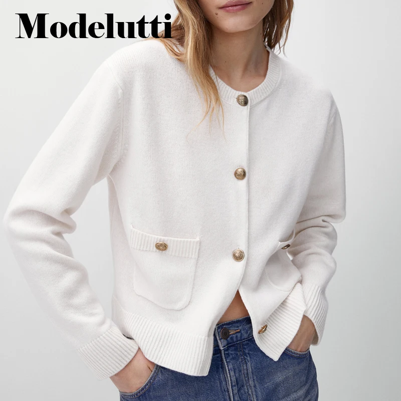 Женский однобортный вязаный свитер Modelutti Простой повседневный однотонный