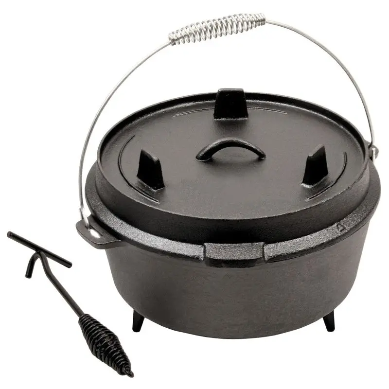 

Cast Iron Dutch Oven Camping Pot, Uncoated, Picnic, Multi-function, Outdoor Stew Pot, Barbecue Soup Pot, Cookware Tools, 25cm