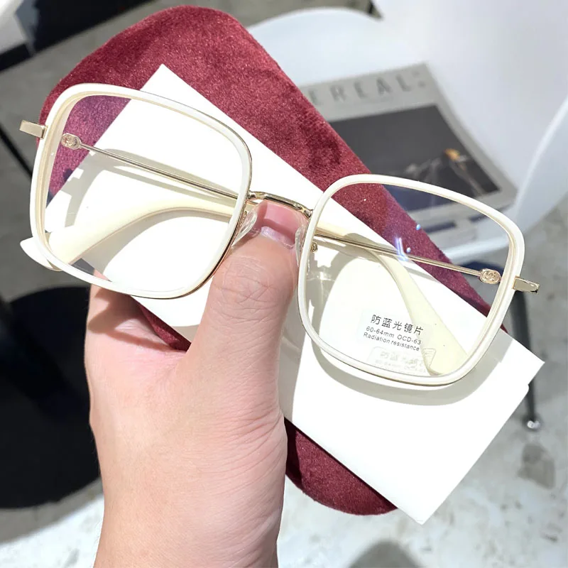 

Anti Blue Light Computer Myopia Glasses Retro Metal frame TR90 Eyeglasses Unisex Glasses Computer Big Square Eyewear 0 To -6.0
