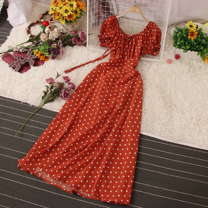 Платье женское трапециевидное в горошек с V-образным вырезом и