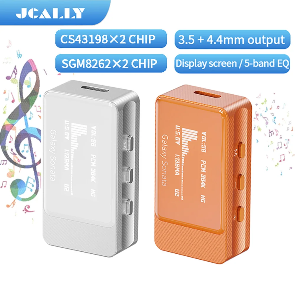 Фото Аудиоадаптер JCALLY Galaxy Sonata Dual CS43198 с чипом DAC/AMP, LCD-экраном и усилителем для наушников, выход Type-C на 3,5 мм + 4,4 мм №1