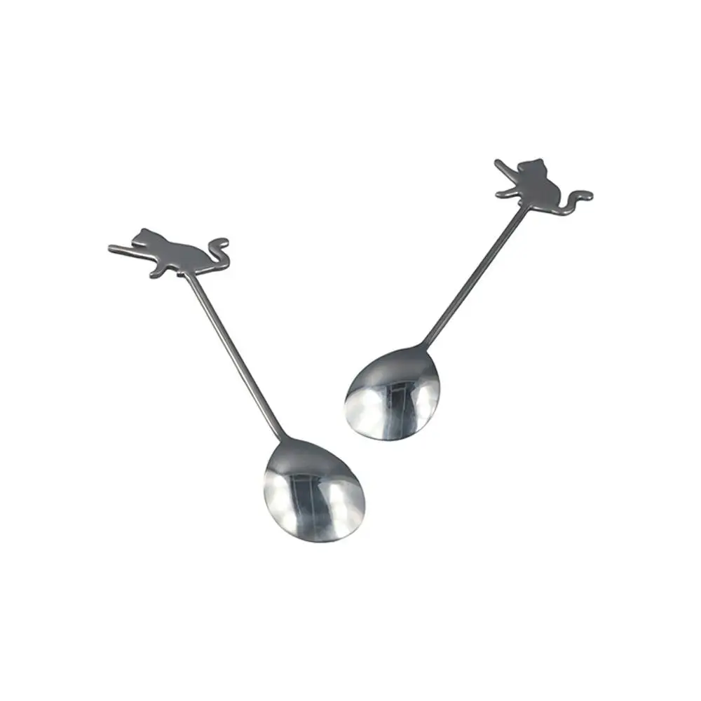 Креативная полированная ложка из нержавеющей стали с изображением кошки и рыбы