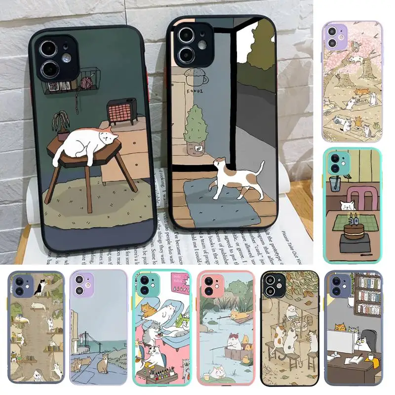 

Lazy White Orange Cat Phone Case for iPhone X XR XS 7 8 Plus 11 12 13 pro MAX 13mini Translucent Matte Case