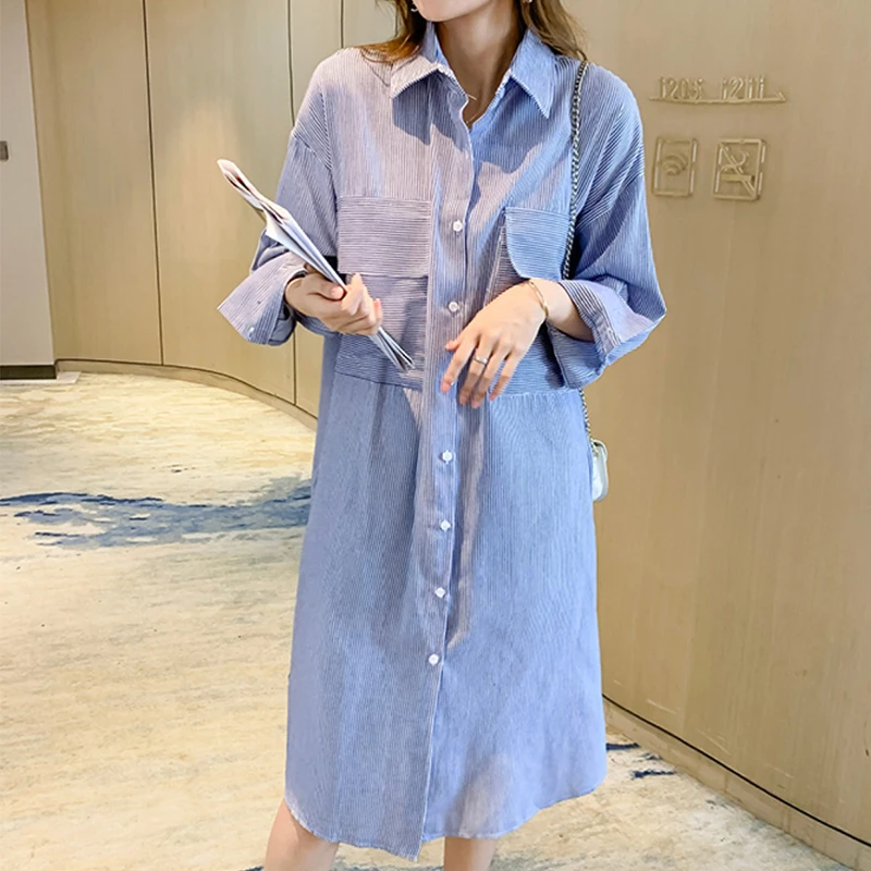 

Женское винтажное платье в полоску, корейское платье с длинным рукавом, 2022