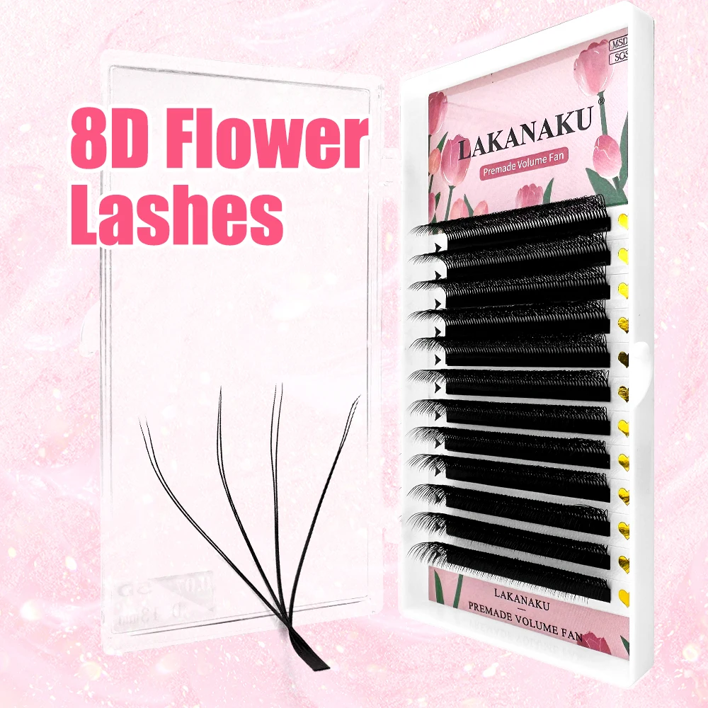 Ресницы LAKANAKU 8D W двухслойные для наращивания, веерообразные ...