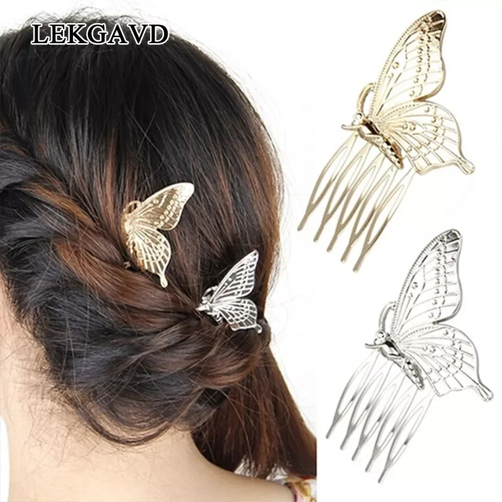 

1pc Elegant Butterfly Hair Comb Girls Alloy Hair Clips Hair Accessories For Women Gold Sliver Hairgrips Hairpins Headwear