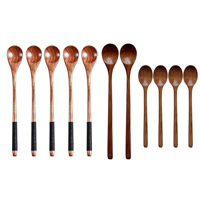 

5 Pcs Wooden Spoons Cooking Spoons Honey Spoons Rice Spoons & 1Set Wooden Spoon, Long Handle Mixing Wooden Spoon