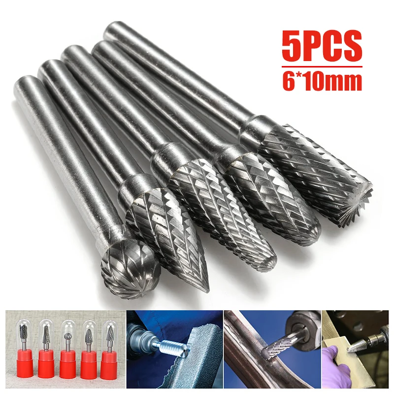 6-10mm 1/4 Inch Head Tungsten Carbide Rotary Point Burr Milling Cutters Die Grinder Shank Set For Abrasive Tool Milling Cutter