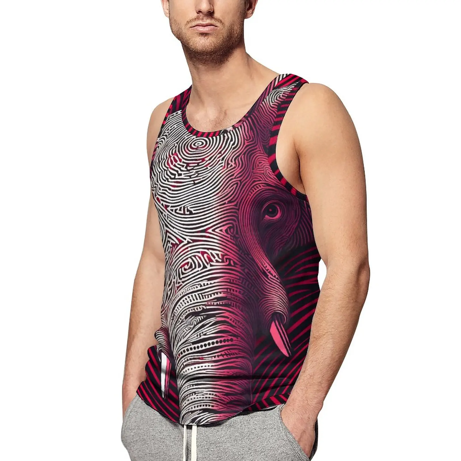

Elephant Tank Top Portraits Psychedelic Lines Sportswear Tops Daily Bodybuilding Male Custom Sleeveless Vests Large Size
