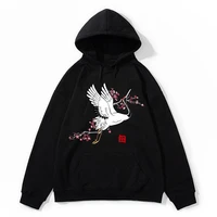 hip hop 100cotton mens hoodies harajuku crane peach blossom printed hoodie winter casual fashion hoody sweatshirts streetwear