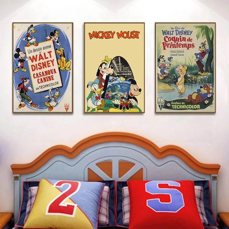 

Disney Cartoon Animation Mickey Minnie Donald Duck Poster Children's Room Decoration Wall Art Painting Life Home Decoration