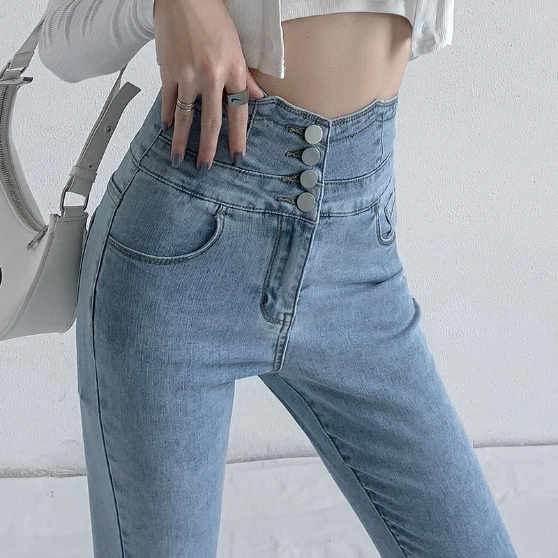 MHMR 2023 New  Women's Pants  Skinny Pencil Jeans Four Buttons Vintage High Waist Women Slim Stretch Denim Pants Tight Trousers