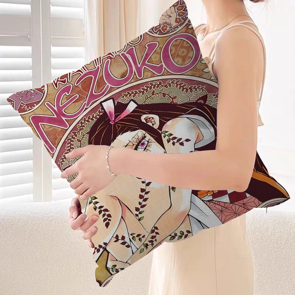 Demon Slayer Nezuko Kamado Cushion Cover Decorative Pillow Sofa Home Decor Case Cases