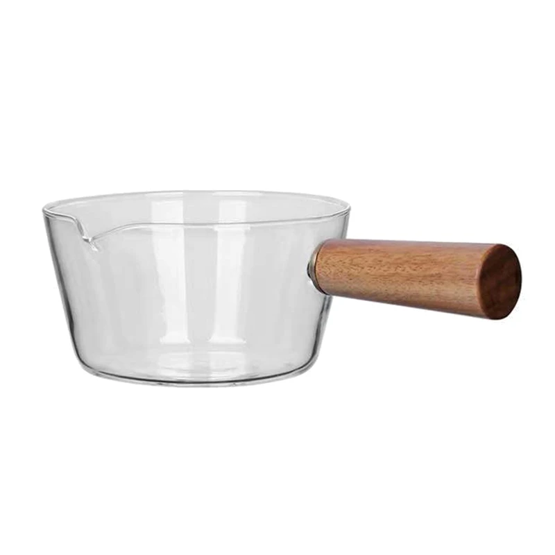

4X 600Ml Glass Pot With Wooden Handle Cooking Heating Milk Soup Porridge Pot Open Fire Kitchen Cookware Clay Pot