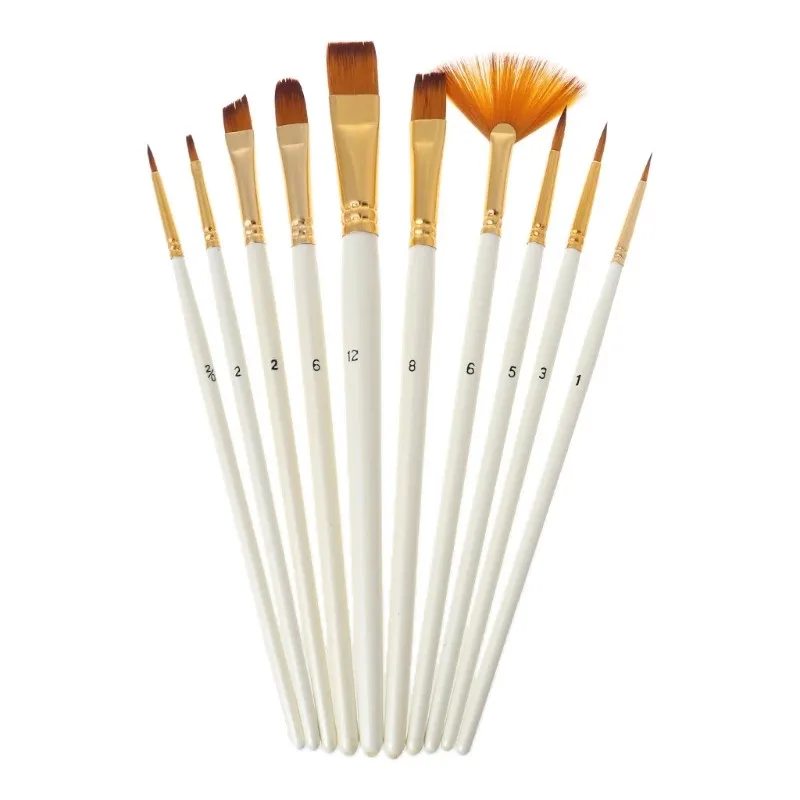 

10Pcs Acrylic and Oil Brushes Nylon Hair Paint Brush Watercolor Brush Pen Professional Art Supplies