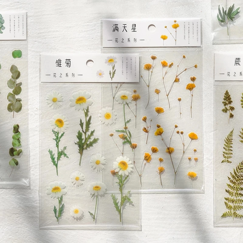 

Цветы и листья, природный цветок, цветок, клевер, японская модель, прозрачный материал для домашних животных, декоративные наклейки «сделай сам» для дневника