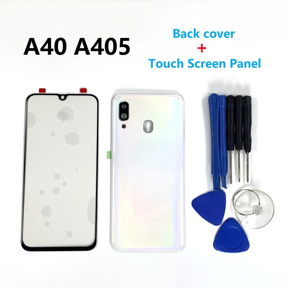 Для Samsung Galaxy A40 A405 A405F A405FN Переднее стекло Сенсорная панель Внешний объектив + задняя крышка батарейного отсека задняя крышка корпуса Замена