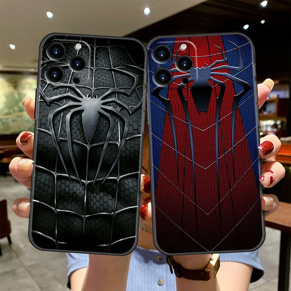 

Black Shockproof Case Cover for iPhone XS 7 SE 8 Plus 11 12 13 Pro Max XR iPhon 5 5S 6plus 6S Marvel Spiderman Logo Phone Soft