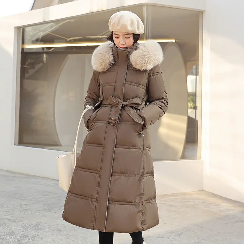 

Новинка, облегающее тонкое пальто Casaco Feminino Inverno с большим меховым воротником, длинное мягкое пальто, женская длинная юбка выше колена