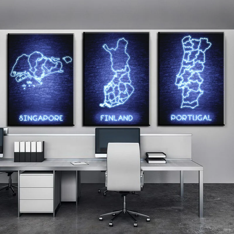 Неоновое искусство абстрактная карта мира Холст Живопись Сингапур Португалия