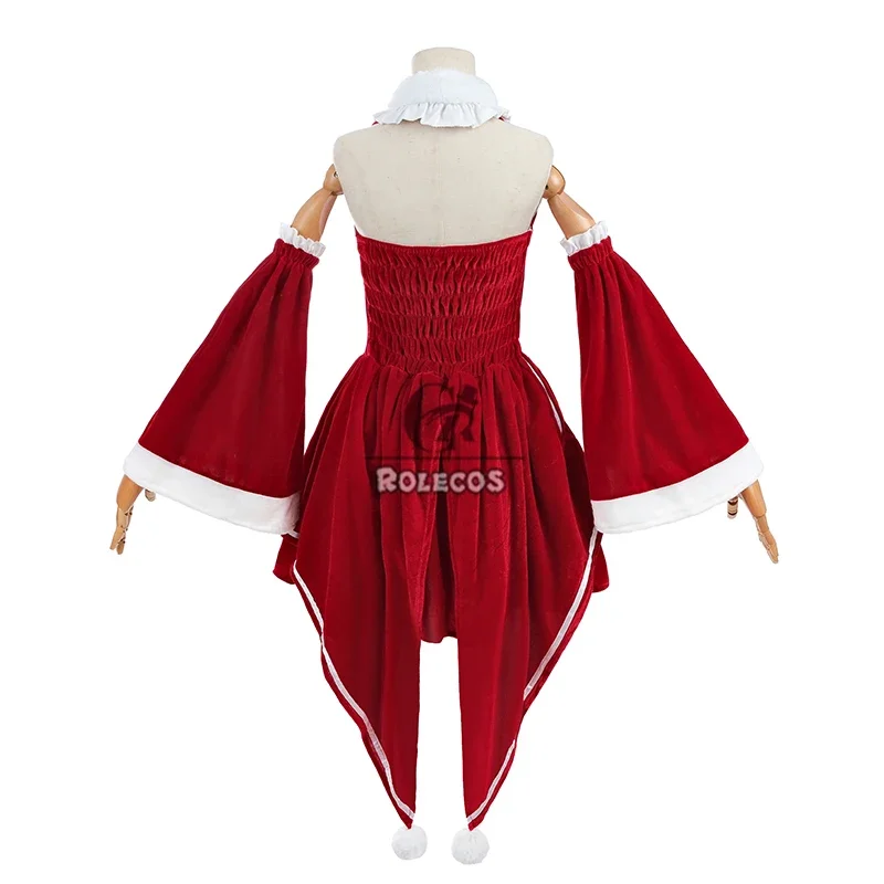 Милый красный женский Рождественский костюм ROLECOS плюшевое вечернее платье для