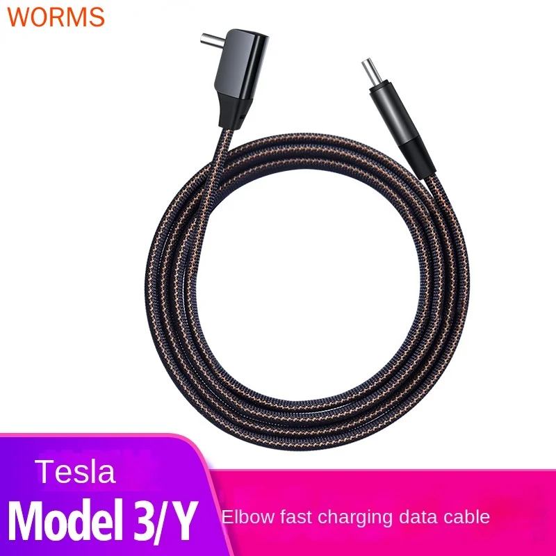 Купи Tesla Model 3/Y elbow data cable fast charge Apple Android Typec conversion head modification accessories за 900 рублей в магазине AliExpress