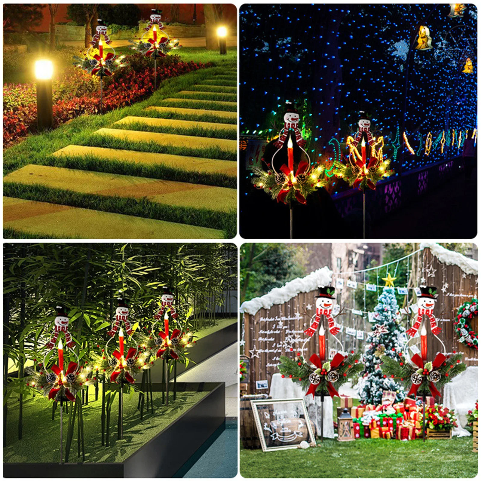 

Christmas Fairy Lights Snowman Pinecone Solar Ground Lights for Outside Holiday Decor Lawn Lights 2 Modes for Path Patio Pathway